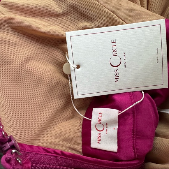 Miss Circle Darlene Fuchsia Off Shoulder Corset Satin Dress With Crystals - Picture 5 of 9